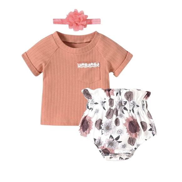 None Other - 🐞3/$22 Baby Girls T-Shirt & Snap Closure Floral Shorts 3-6 Months